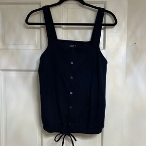 LOFT Navy Sleeveless Button-Down Blouse